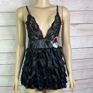 Bahuatianshi Elegant Black Babydoll Lingerie Lace Floral Peplum Hot Top  M